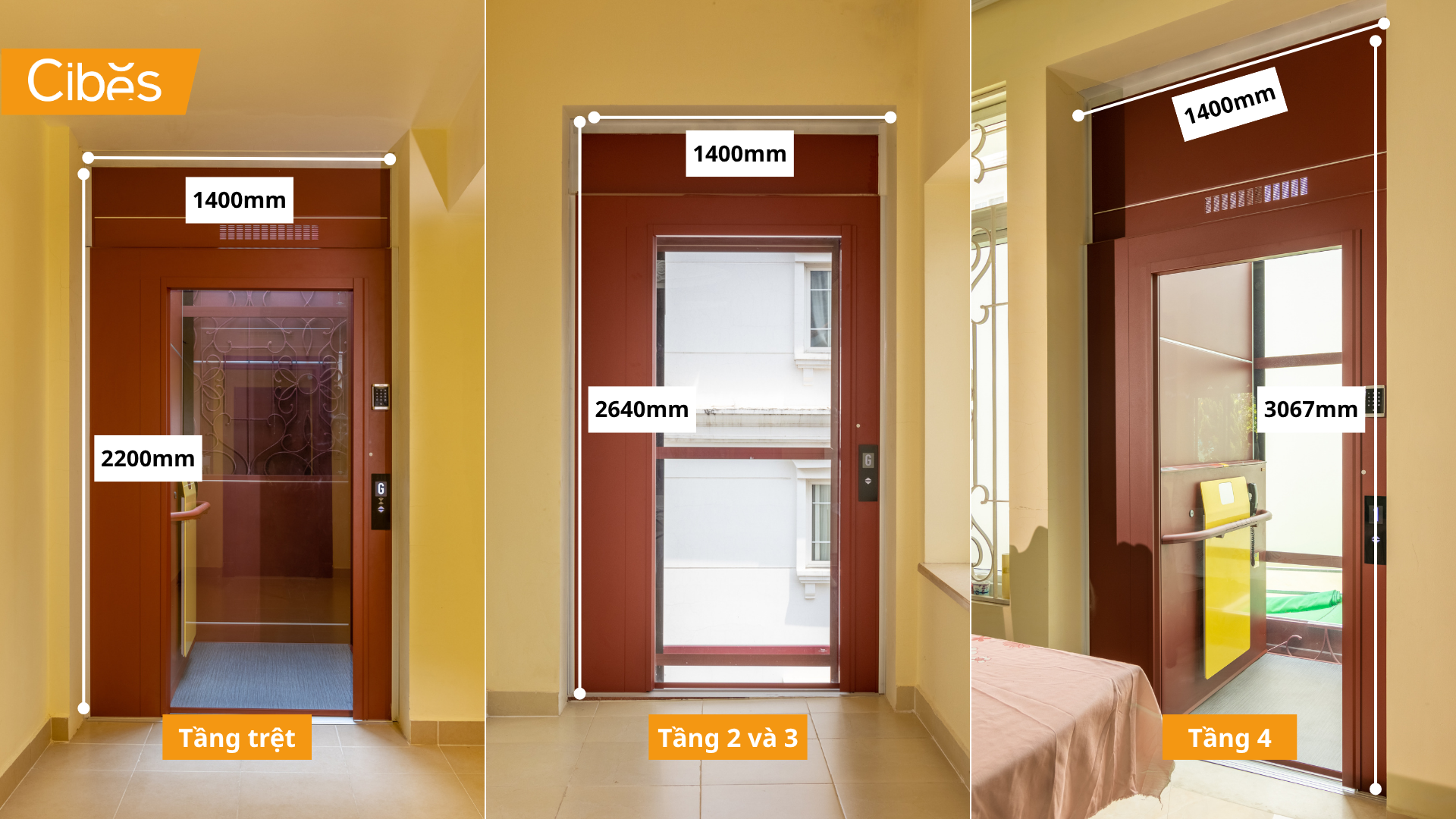 Cắt khung cửa lắp thang máy gia đình nhập khẩu ngoài trời